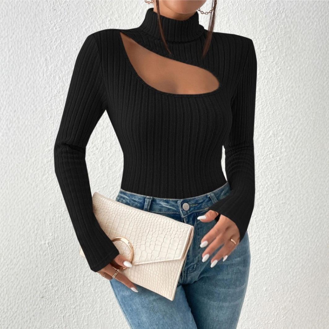 Damen Rollkragen-Shirt mit Hohldesign – Sexy & Elegant